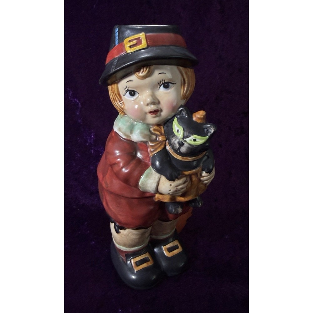 John Grossman Vase Halloween Child Black Cat Ceramic Figure Burton Burton Decor